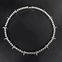 Collar de Cadena Cubana con Puntas de Pirámide de Esmalte Azul de Aleación, Plateado y con Incrustaciones de Diamantes de Imitación, para Hombres y Mujeres, Joyería Hip Hop, Accesorios de Moda