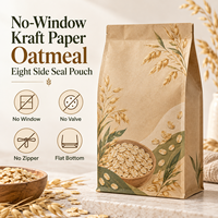 Sachet personnalisé en papier kraft sans fenêtre, scellé sur huit côtés, pour l'avoine, destiné à la vente au détail et en gros