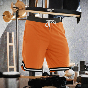 <b>Men's</b> <b>Orange</b> Board <b>Shorts</b> With Side Stripe Quick Dry Drawstring Waist Casual Athletic <b>Shorts</b> - Product Image 2