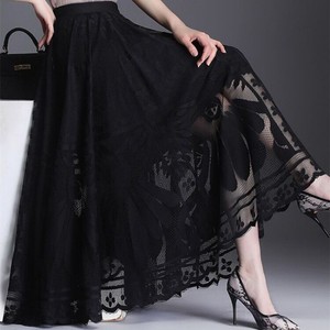 Falda Larga de Lana Plisada Estilo Hada, Elegante y Transpirable, con Gran Vuelo y Borde de Malla con Encaje y Técnicas Bordadas, Colección 2025 - Product Image 1