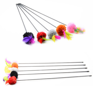 Cat Teaser Stick 55cm Long Plastic With Colorful Feather And <b>String</b> <b>Ball</b> For Pet Interactive Play - Product Image 1