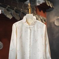 Chemise en soie de mûrier imprimée à motif floral personnalisé, col ondulé, style chinois, pour femme, décontractée, simple, nouvelle collection printemps 5998