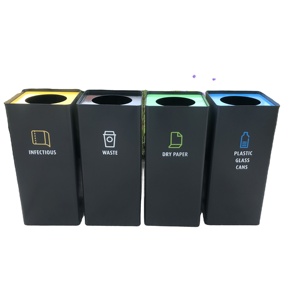 Outdoor Openbare Commerciële 4 Compartiment Recycle Bin Hout Ingedeeld Prullenbak