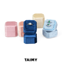 Boîte à bagues octogonale en velours en gros, personnalisable avec logo, mini boîte de rangement pour bijoux, étui portable pour bague de fiançailles, emballage cadeau