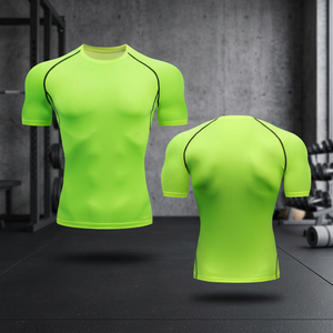 Camiseta de Compresión Verde Neón para Hombre, Manga Corta, Cuello Redondo, Corte Ajustado, Estilo Deportivo, Proveedor Mayorista, Impresión de Logotipo Personalizado 2026 - Product Image 3
