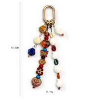 Breloque de sac en perles de verre peintes à la main colorées, coquillage vintage, conque, œil porte-bonheur, cœur, fleur, porte-clés perlé, décoration rétro pour sac et pochette