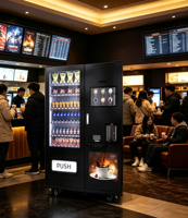 Nouvelle machine distributrice 2-en-1 de snacks, boissons et café, modèle 2026, en promotion, 24h/24, sans personnel, avec écran tactile et service en libre-service