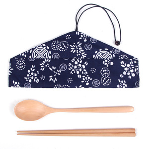 Japandi Design Eco-Friendly Reusable Wood Flatware Set Includes Chopsticks Spoon <b>Cloth</b> Bag for Travel Camping - Product Image 3