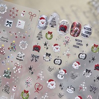 Autocollants pour ongles motif sapin de Noël à carreaux mignons, décalcomanies pour ongles feuilles d'érable roux-automnales
