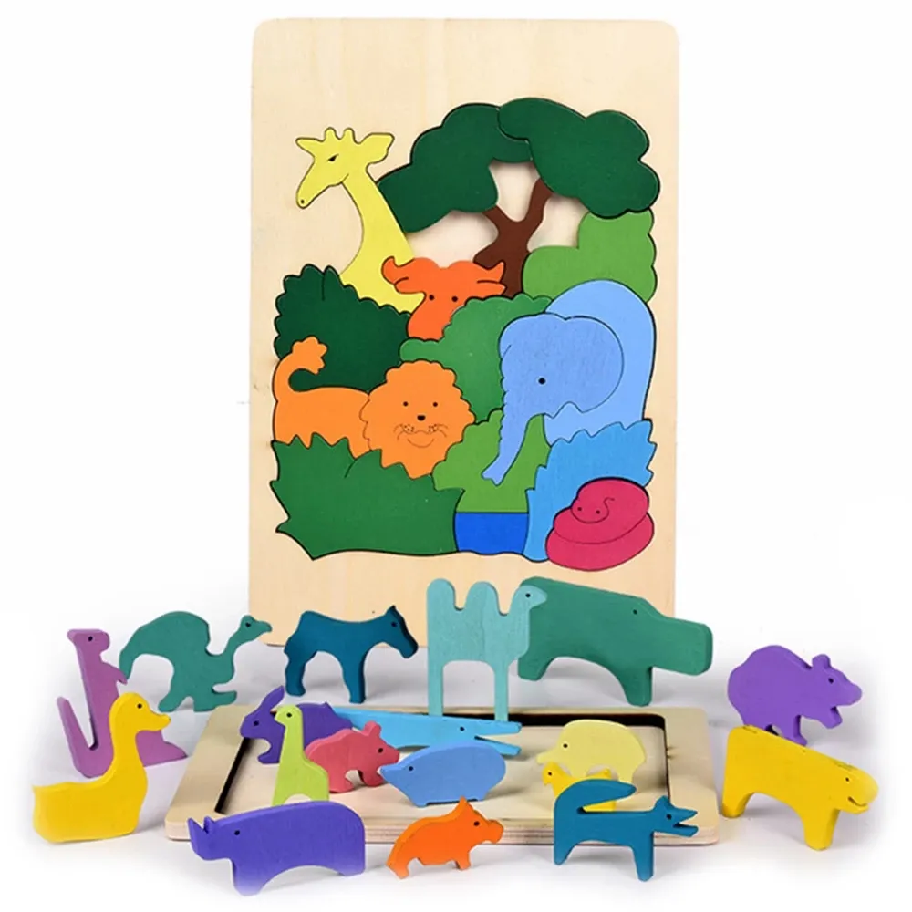 لعبة ألغاز للأطفال, لعبة ألغاز ثلاثية الأبعاد على شكل حيوان خشبي ، كل قطعة على شكل حيوان ، لعبة مريحة إبداعية للأطفال ، ألعاب التعليم المبكر