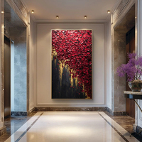 Peinture à l'huile abstraite contemporaine audacieuse multicolore, coups de pinceau texturés et flamboyants, feuille d'or, art mural sur toile