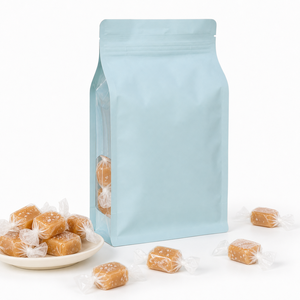 Wholesale Custom Printed Eight Side Seal Stand Up Flat Bottom Pouch Food Grade Zipper Candy Bag With Side Window