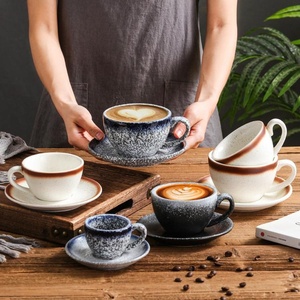Ceramica Cappuccino <span class=keywords><strong>Latte</strong></span> Espresso tazza piattino Set retrò stile giapponese porcellana di lusso per caffè e uso domestico per tazze da tè piattini - Product Image 5