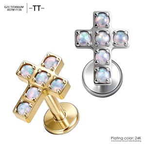 Pendientes de titanio F136 5A con circonita <span class=keywords><strong>en</strong></span> forma de cruz, aretes de moda para la oreja, anillos de titanio para la <span class=keywords><strong>labio</strong></span>, joyería para <span class=keywords><strong>piercing</strong></span> corporal. - Product Image 1