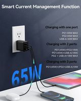 Charger Dinding USB C 65W Fast Charging PD 3.0 GaN 3-Port Lipat untuk iPhone Galaxy MacBook Adaptor Perjalanan Charger PD 65W