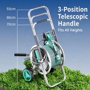 Carrello Avvolgitubo con Guida e Sistema di Riavvolgimento, Carrello Portatile in Metallo con Ruote Grandi <span class=keywords><strong>per</strong></span> Irrigazione Giardino e Prato - Product Image 4