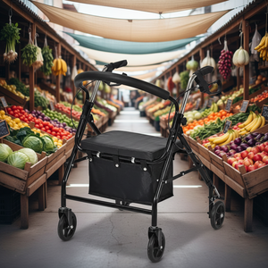 Déambulateur à cadre en acier robuste avec siège pour adultes, déambulateur à roulettes pour personnes âgées, déambulateur à roulettes avec siège, canne - Product Image 2