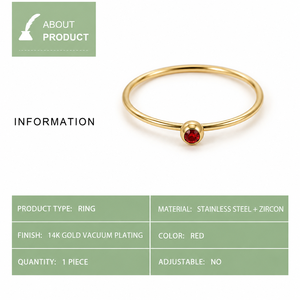 Gold <b>Tone</b> Stainless Steel Zircon Ring Fine Band with Blue <b>Red</b> or Clear Round Stone Accent - Product Image 5