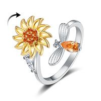 Bague anti-stress rotative et ajustable en zircon plaqué argent, personnalisable et polyvalente, la plus vendue