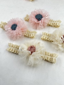 Fascia per capelli in pizzo di cotone con fiore in Tulle per bambini in stile coreano fascia per capelli morbida per bambini all'ingrosso - Product Image 4