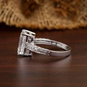 3.78 TDW Emerald &Round Cut <b>Diamond</b> <b>Ring</b> 18k White Gold Bright Cut Band Cvd/Hpht <b>Diamond</b> Lab Stone - Product Image 2