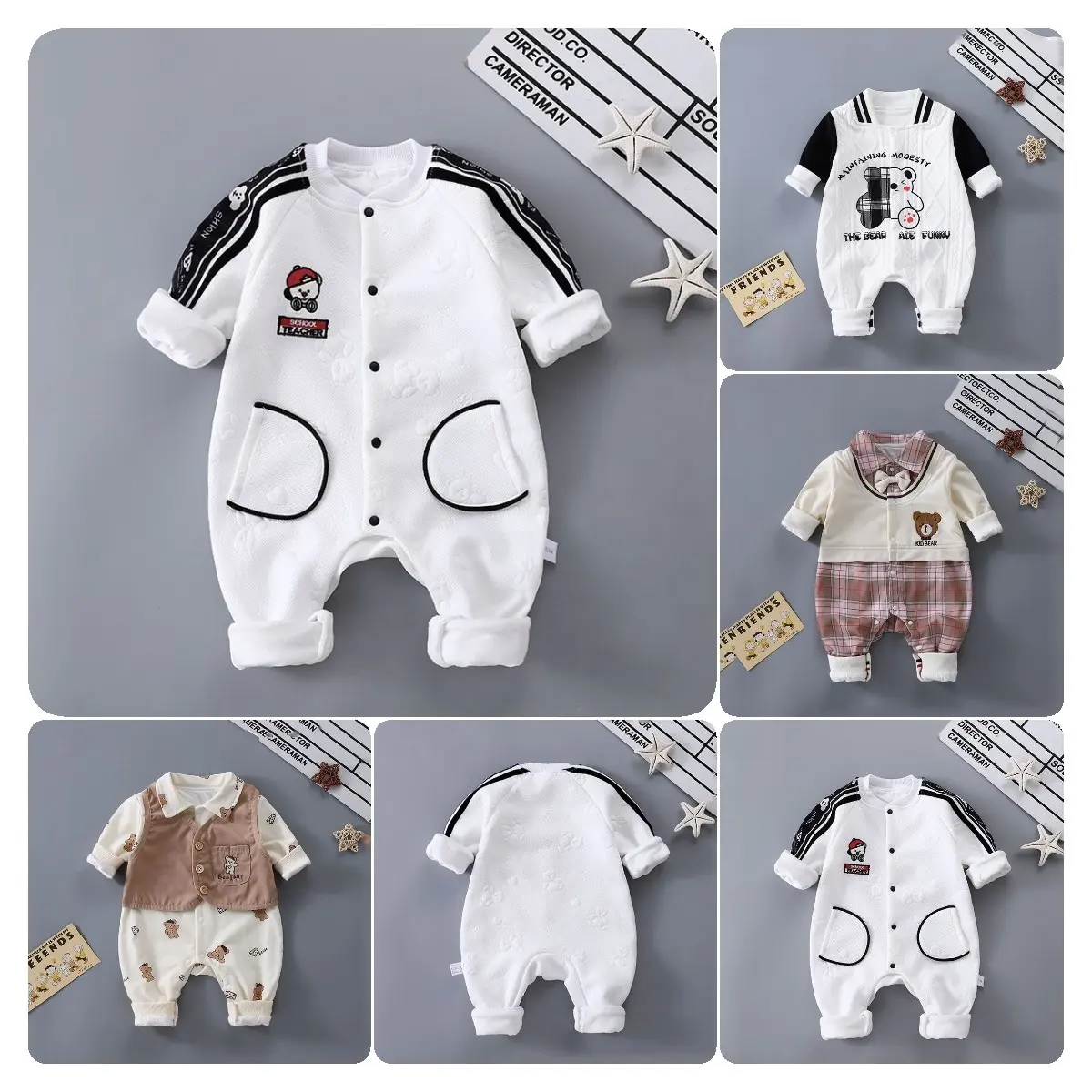 Frühling und Herbst baby einfache bedruckte kleidung niedlich kleinkinder mädchen reine baumwolle jumpsuit kleinkinder jungen atmungsaktive pyjamas