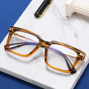 2024 nouveau combo optique couleur forme carrée acétate femmes hommes lunettes Vintage rétro lunettes cadres Prescription lentille lunettes