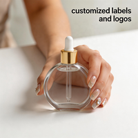 Bouteilles en verre transparentes, plates et rondes, vides, pour huiles essentielles, parfums, huiles capillaires, avec compte-gouttes, 50 ml, 60 ml, 100 ml
