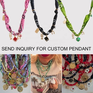 JS Trendy Luxury Scarf Necklace with Charms Custom Jewelry Pendant Bag Decor Keychain Accessories Bandana Choker for Women Gifts - Product Image 1