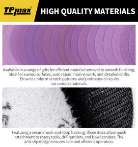 <span class=keywords><strong>Disque</strong></span> abrasif violet auto-agrippant en oxyde d'aluminium 100mm/150mm, grain haute performance 60-600, OEM OBM, pour polissage et ponçage de peinture automobile, utilisation humide/sèche - Product Image 2