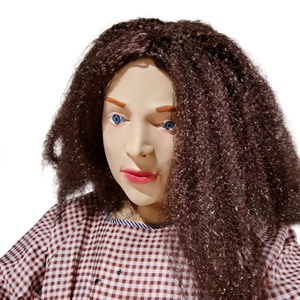 <span class=keywords><strong>Masque</strong></span> en <span class=keywords><strong>latex</strong></span> <span class=keywords><strong>réaliste</strong></span> de visage humain <span class=keywords><strong>avec</strong></span> <span class=keywords><strong>cheveux</strong></span> bouclés et volumineux, expression rigide, thème amusant et pétillant, masques d'Halloween pour accessoires de mascarade - Product Image 4