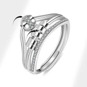 Anillo Giratorio Antiestrés Multi-Lager con Cuentas, Ajustable, con Zirconia Engastada, de Cobre con Baño de Rodio, Joyería Inalterable para Mujer - Product Image 1