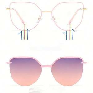 Lunettes anti-lumière bleue avec 1 paire de verres de soleil magnétiques polarisés à clipser, monture métallique, 3-en-1, style œil de chat - Product Image 2