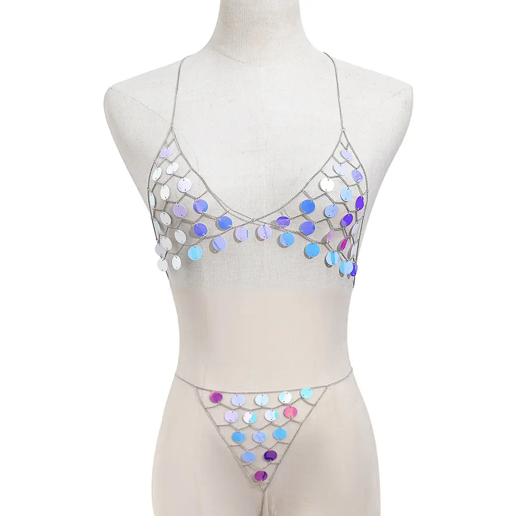 2022 Nieuwe Aankomst Vis Schaal Sequin Body Chain Boho Harnas Glitter Pailletten Patchwork Nachtclub Party Outfit Taille Bikini Sieraden