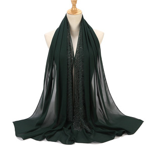 Solid Color Chiffon Scarf Muslim <strong>Hijabs</strong> for Women Long Shawls and Wraps Luxury Rhinestone <strong>Turban</strong> Head Scarfs for Ladies Girl - Product Image 6