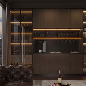 Armoire de bar moderne en verre LED avec étagères de rangement et buffet intégré pour salle à manger, armoire à vin de luxe - Product Image 5