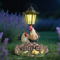 Lampe solaire extérieure en résine Happy Rooster, statue décorative pour la maison et le jardin, lampe de chemin et de pelouse