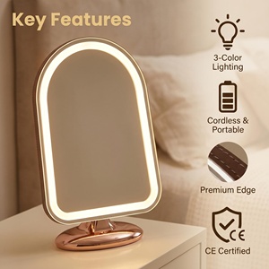 Grand miroir de maquillage <span class=keywords><strong>LED</strong></span> en forme d'arche pour <span class=keywords><strong>coiffeuse</strong></span>, rechargeable, à intensité tactile, 6 options de couleur de base - Product Image 4
