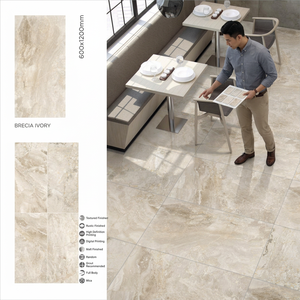 กระเบื้องพอร์ซเลนสีเบจไอวอรี่ Brecia ขนาด 600x1200 มม. พื้นผิวลายหินอ่อนหรูหราสำหรับตกแต่งภายในบ้านพักอาศัยระดับพรีเมียม - Product Image 6