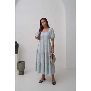 ชุดเดรสสีฟ้าอ่อนลำลองสำหรับขายส่ง พร้อมกระดุมตกแต่งและแขนทรงบอลลูน - Product Image 4