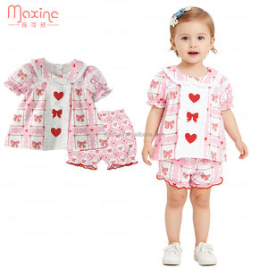 Ensemble de broderie pour fille, Saint-Valentin, nœud papillon Peter Pan, vêtements pour filles, manches courtes, ensemble de <span class=keywords><strong>2</strong></span> pièces pour filles - Product Image 3