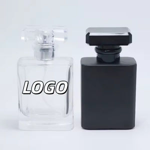 Flacon de parfum vide de luxe personnalisé transparent noir carré imprimé sérigraphié 30ml 50ml 100ml avec pulvérisateur et diffuseur à bâtonnets - Product Image 1