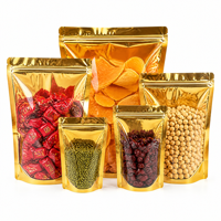 Sachet d'emballage personnalisé en aluminium doré avec fenêtre, fermeture éclair refermable, résistant à l'humidité, pour noix, haricots rouges, sucre et snacks