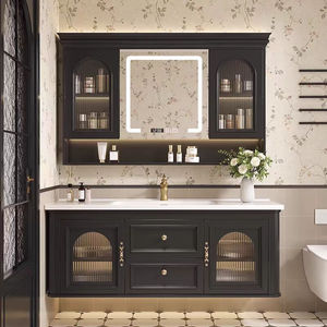 French retro makeup bathroom cabinet combination hand washing smart wash <b>table</b> ceramic integrated wash basin - Product Image 4