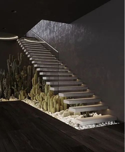Escalier flottant industriel-boulons exposés, cadre en acier <span class=keywords><strong>brut</strong></span>, convient aux intérieurs de loft et de studio - Product Image 1