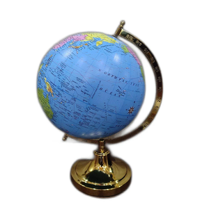 Table de bureau rotative World Globe en laiton poli et aluminium pour bureau et décoration intérieure pour les vacances de Noël - Product Image 1