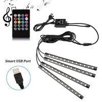 Lumière LED néon d'ambiance universelle pour voiture EURS avec contrôle par application/télécommande/voix, lumière intérieure RGB 12 LED, 5V USB 18W