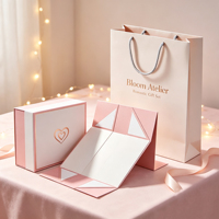 Boîte cadeau magnétique pliable vert menthe avec sac assorti, carton pliable avec logo feuille d'argent pour emballage cadeau naturel