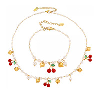 Nieuwe Fruit Hart Charm Choker Ketting Imitatie Parel Ketting Armband Zoete Schattige Kersen Franje Charm Sieraden Set voor Vrouwen