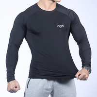Chemise de Compression à manches longues en Polyester, Logo personnalisé, coupe Slim, vêtements de Fitness, couche de Base, haut de gymnastique pour hommes